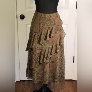 Chaps Boho A-Line Skirt with Ruffles, High or Low Waist, Used- Like New